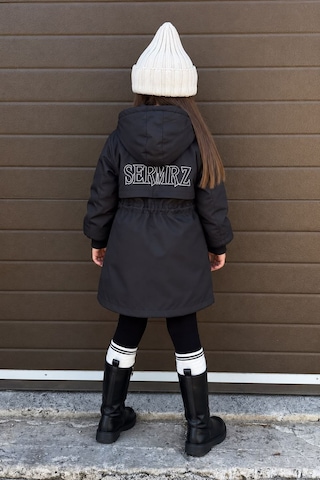 Minigimin Cicileri Asimetrik Kesim Unisex Çocuk Kışlık Mont - Siyah