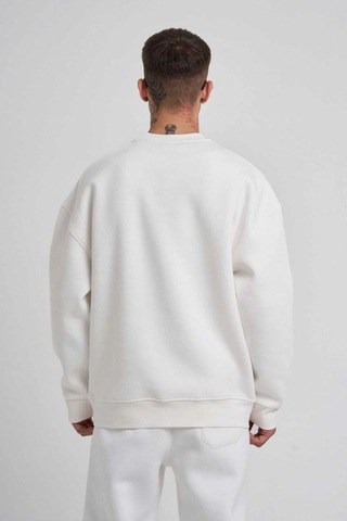 Mbb E-ticaret Erkek Bisikilet Yaka 3 Plik Pamuklu Sweatshirt - Beyaz
