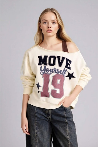 Defacto Oversıze Kayık Yaka Baskılı Sweatshirt G9613ax26spbg418 Bej-bg418