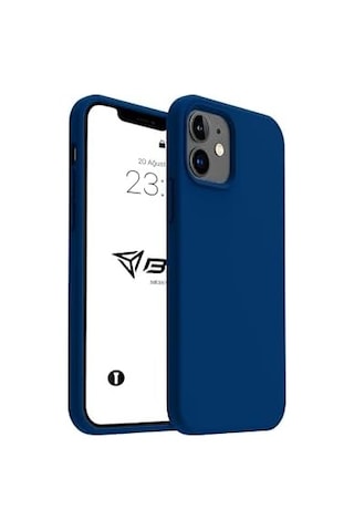 İphone Kılıf İnce Sıvı Silikon 3 Katmanlı Tam Kaplamalı Yumuşak Jel Kauçuk Kılıf Kapak Parlak Lacivert, İphone 11