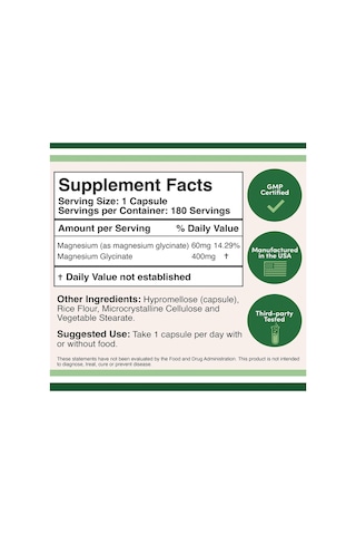 Double Wood Magnesium Glycinate 400mg, 180 Capsul.tr Tek Yetk...
