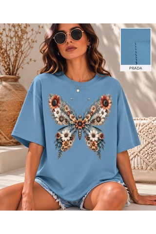 Velaura Studio Çiçekli Kelebek Kadın T-shirt Prada Velaura Studio Çiçekli Kelebek Kadın T-shirt Prada