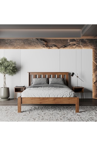 Shark New Ahşap Ceviz Karyola Kolay Kurulum-729 Çift Kişilik