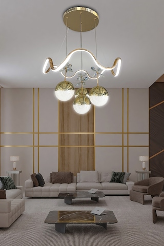 Zikzak 4 Toplu Modern Sarkıt Led Avize - - Kumandasız / Krom Krom