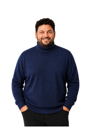 Battalmoda Erkek Büyük Beden Koyu İndigo Tam Balıkçı Pamuklu Kazak 3xl-4xl-5xl-6xl Koyu Indigo