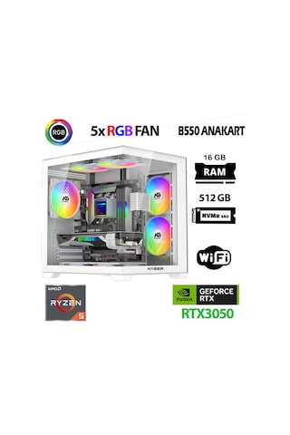 Xaser Narnia X60 R5 5500 16 GB 512 GB M.2 Nvme SSD RTX3050 Free Dos Masaüstü Oyuncu Bilgisayarı