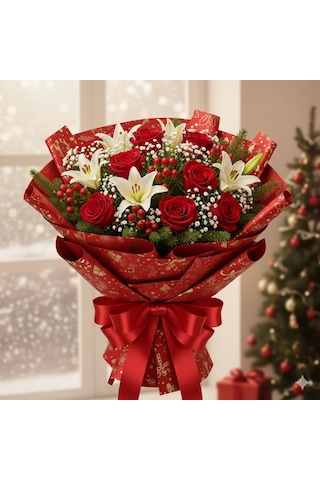 Yılbaşı Tasarımlı Çiçek Ambalaj Kağıdı, Hediye Paketleme Kağıdı,