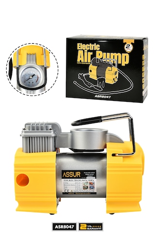 Assur ASR8047 12V Çakmaklık Girişli 150 Psi Hava Kompresörü Sarı