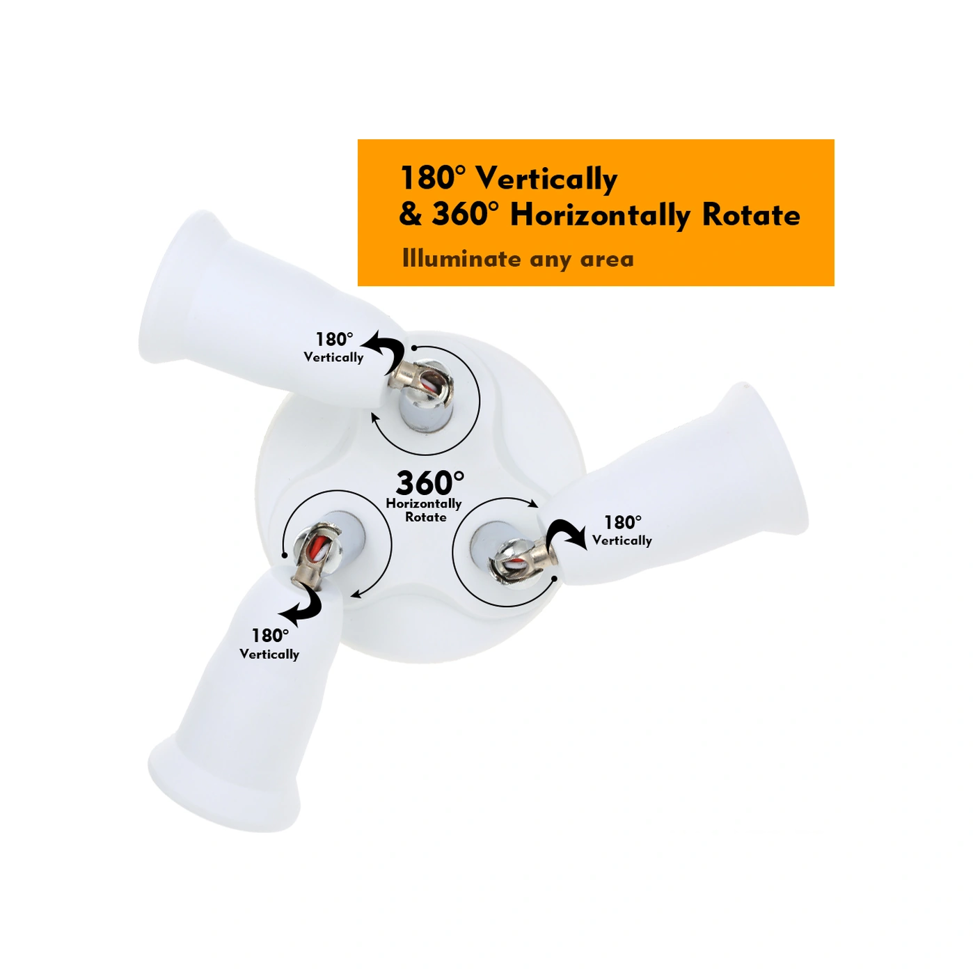 Yuntech01 E26/27 Beyaz Çevirme Bağı, 3'lü Çıkışlı, 180 Derece Dönebilen, Ateş Direnci Malzeme, 60w 3 Maksimum Güç Beyaz