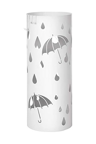 Luc23w Şemsiye Standı, Metal Yuvarlak Şemsiye Ayağı, Su Toplama Kasesi Çıkarılabilir, Kancalı, 49 X Ø 19,5 Cm, Beyaz