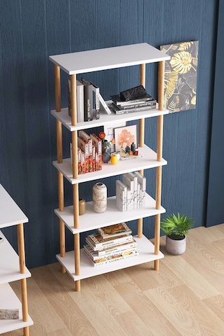 İntergo Dekoratif 5 Raflı Ahşap Ayaklı Kitaplık