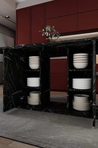 Modern Dolaplı 6 Kişilik Mutfak Yemek Masası %100 Mdf Mutfak Yemek Odası Masası Ym06 Royal Mermer