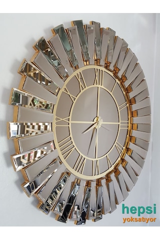 Güneş Gold Bronze Altın Bronz 85 Cm Dekoratif Aynalı Duvar Saati