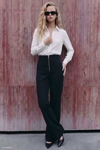 Sateen Fermuar Detaylı Pantolon - Siyah-138059