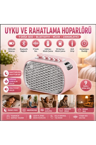 Polham 9 Sesli Uyku Hoparlörü Bluetooth 5.1v, 1200mah Taşınabilir Rahatlama Cihazı Zamanlayıcı, Usb Sd Kart Aux Pembe