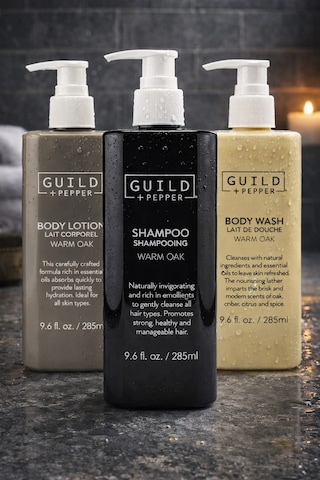 Guild + Pepper Warm Oak Serisi 3 Lü Bakım Seti Şampuan + Duş Jeli + Vücut Losyonu 285 Ml Tüm Saçlar