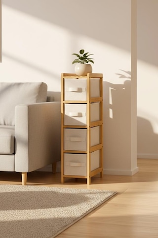 Digithome Bambu Slim 4 Çekmeceli Dolap Organizer Çok Amaçlı Düzenleyici Şifonyer Db-0048 Kahverengi