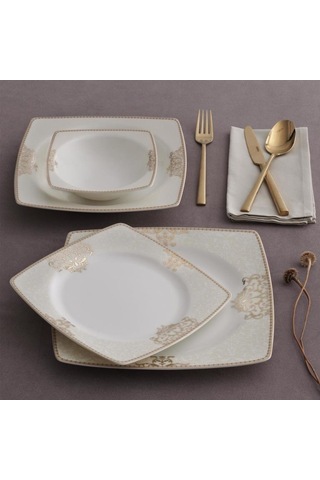 Güral Porselen Beyaz Carolıne Kare Bone Yemek Takımı 85 Parça