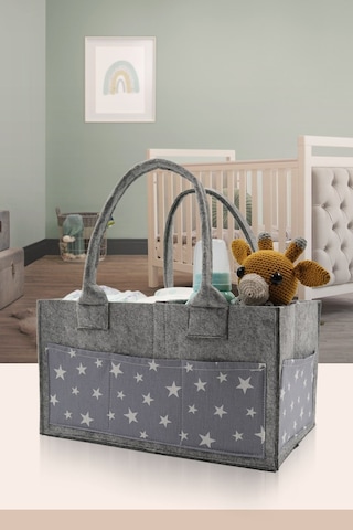 Jasper Yıldız Desenli Gri Keçe Anne Bebek Bakım Çantası Organize Gri
