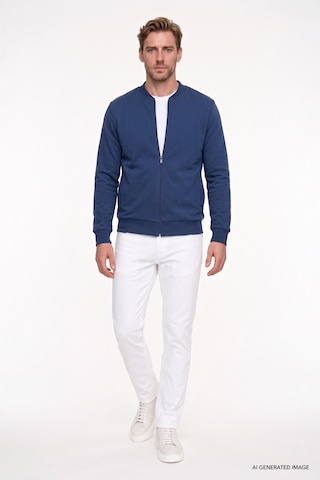 AC&Co / Altınyıldız Classics Erkek Lacı Standart Fit Normal Kesim İçi Polarlı Kolej Yaka Pamuklu Sweatshirt Lacivert