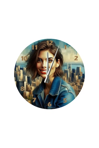 Ti-play Şehir Ve Mutluluk30x30cm Akrilik Dekoratif Modern Duvar Saati ÇOk Renkli