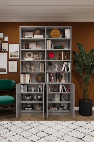 Asra Trend K-41 %100 MDF 120 cm 2 Modüllü Kapaklı Kitaplık Raflı Kütüphane Kül Gri
