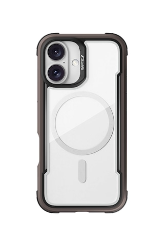 Apple Uyumlu iPhone 16 Kılıf Magsafe Airbagli Raptic Shield Serisi Şeffaf Arka Yüzey Kapak Kahverengi Kahverengi