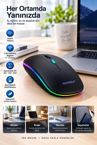Sessiz Tıklama 800 1200 1600 Dpı Ayarlanabilir Mouse Najmaddin