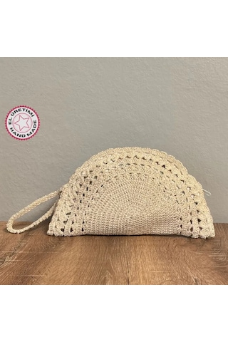 Uretti - Sefa 4419 - El Yapımı Makrome İp Clutch Çanta - Bej Bej