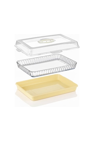 Dikdörtgen Börek Taşıma Kabı Kilitli Kapaklı 45x30x10 Cm Sarı