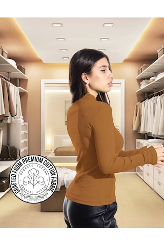 Kaşkorse Yarım Boğaz Body Sweatshirt, Fitilli Kumaş, Likralı, Bordo Kahverengi