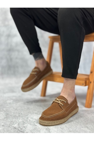 Ba0358 Boa Doğal Deri Tozu Bağcıklı Kauçuk El Yapımı Espadril Taban Taba Renk Erkek Ayakkabı Taba