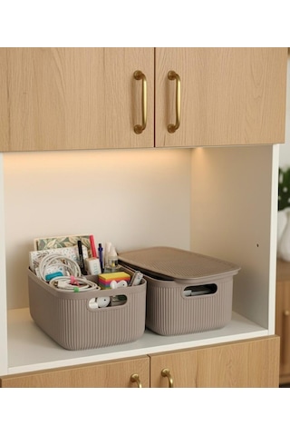 Okyanus Home Linea Smart Box Vizon 2,4 Lt 2 Adet Kapaklı Çok Amaçlı Saklama Kutusu Kahverengi