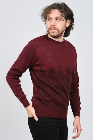 Ateş Triko Erkek Bisiklet Yaka Desenli Kazak 6091805 Bordo Bordo