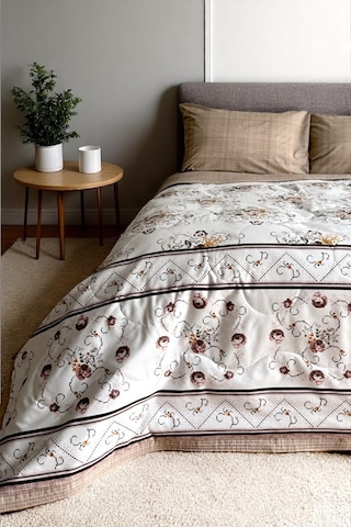 Alla Turca Çift Kişilik Yazlık Uyku Seti Düz Çarşaflı Kanaviçe Sütlü Kahve Sütlü Kahve