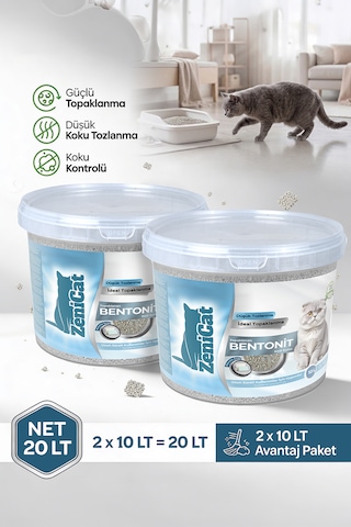 Marsilya Sabunlu Bentonit Kedi Kumu 2x10 Lt İnce Taneli, Güçlü Topaklanan, Ferah Koku, Kovalı