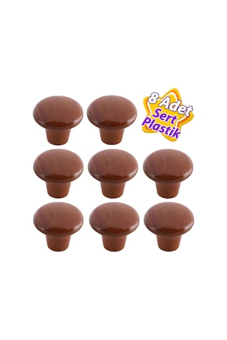8 Adet Sert Plastik Mantar Düğme Kulp Ceviz Dolap Mobilya Mutfak Dolabı Çekmece Kapak Kulpu Kulbu