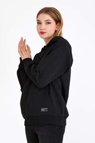 Mmetalic Kadın Siyah Basic Kapüşonlu Regular Fit Rahat Sweatshirt 001