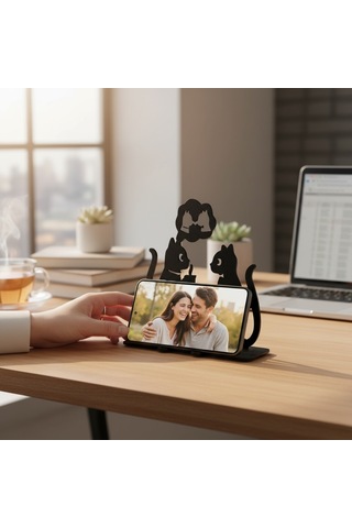 Kedi Figürlü Metal Masaüstü Dekor Kahve Sohbeti Tasarım Obje