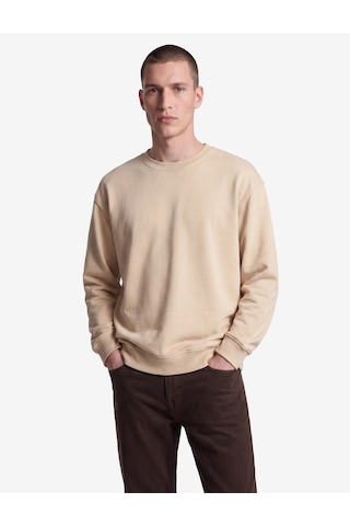 Koton Uzun Kollu Üç İplik Yıkamalı Rahat Kalıp Pamuklu Bisiklet Yaka Sweatshirt Bej 7wam70154mk Ekru