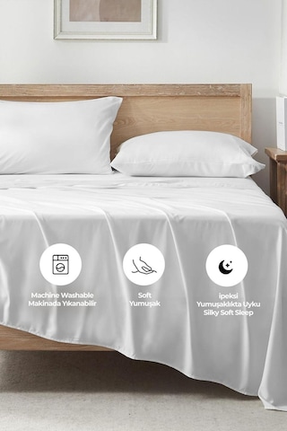 Evlen Home Çarşaf Seti Çift Kişilik Pamuklu 3 Parça 240x260 Cm Alvaro Yastık Kılıflı Otel Çarşaf Beyaz