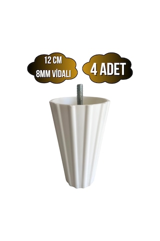 Armut Beyaz Plastik 12cm Ayak 8mm Vidalı Mobilya Koltuk Baza Ayağı 12cm Beyaz 8mm Vidalı 4 Adet Beyaz
