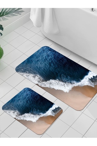Dijital Baskılı Yıkanabilir Kaymaz Taban 2li Banyo Halısı Paspas Klozet Takımı 5096b
