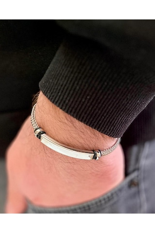 Silver Renk İnce Kordon Çelik Erkek Bileklik 22 Cm