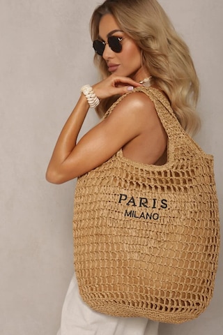 Çift Kalın Askılı Paris Milano Astırlı Fermuarlı İç Cepli Yazlık Tatil Plaj Büyük Boy Hasır Çanta Camel