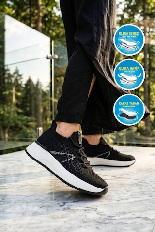 Ayakmod Siyah Anorak Hafif Bağcıklı Kadın Casual Ayakkabı 2058 G