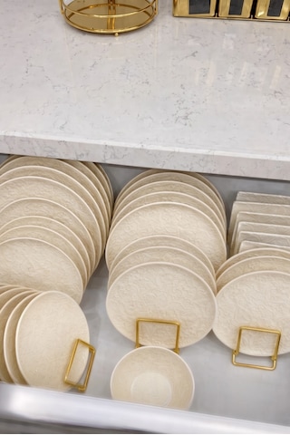 9 Bölmeli Gold Tabaklık Ve Tabak Düzenleyici Mini Bulaşıklık - Gold Dolap İçi Çay Kahve Tablası Düzenleyici