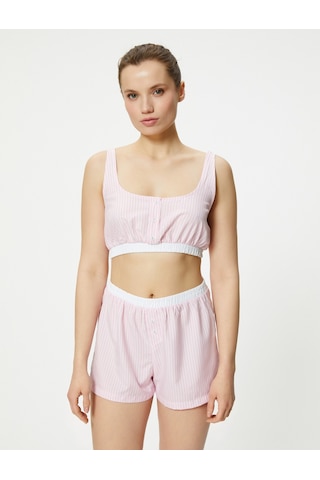 Koton Crop Pijama Üstü Beli Lastikli Düğmeli Askılı Pınk Strıpe 4slk90017mw 4SLK90017MW2S5