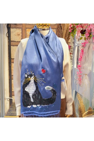 Shules Collection Mavi Şal Da Plotonik Kedi
