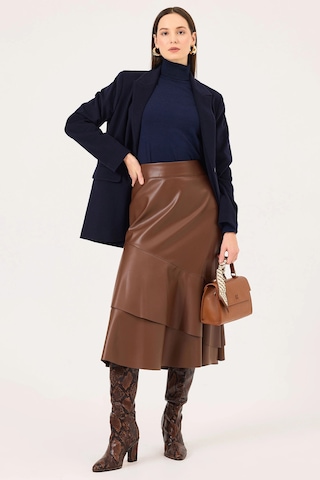 Seçil Kadın Volanlı Suni Deri Etek 0017 Kahverengi Kahverengi